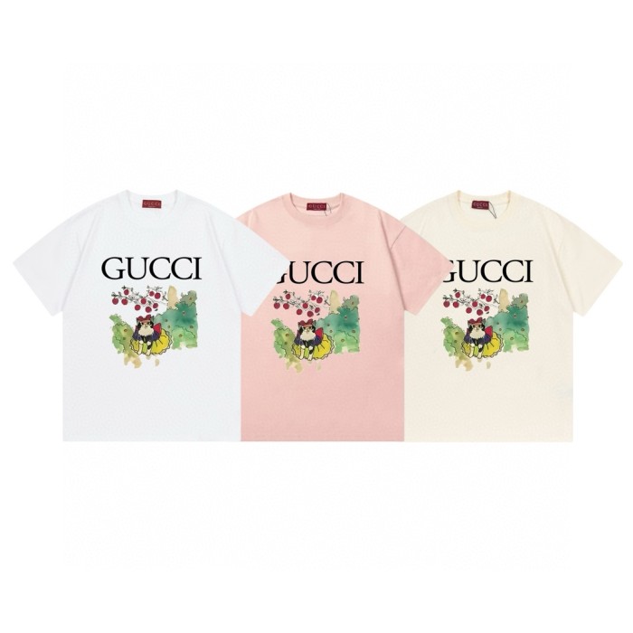 日本未入荷 グッチ 激安偽物 の速デジタル直噴趣味猫ロゴ男女同型半袖Tシャツ