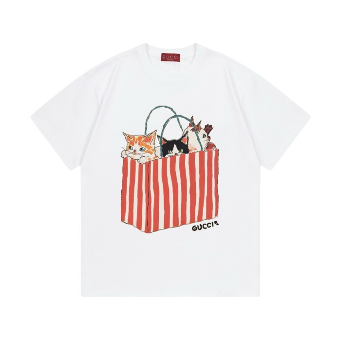使い勝手良し グッチ コピー のデジタル直噴ギフトバッグ猫ロゴ男女同型半袖Tシャツ
