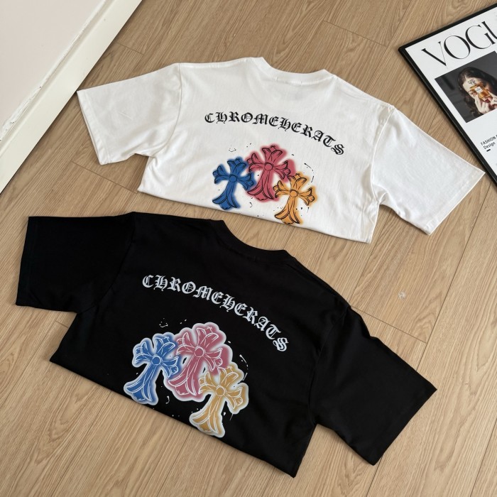 新作 クロムハーツ 激安偽物 のカラークロスカジュアル半袖Tシャツ2色