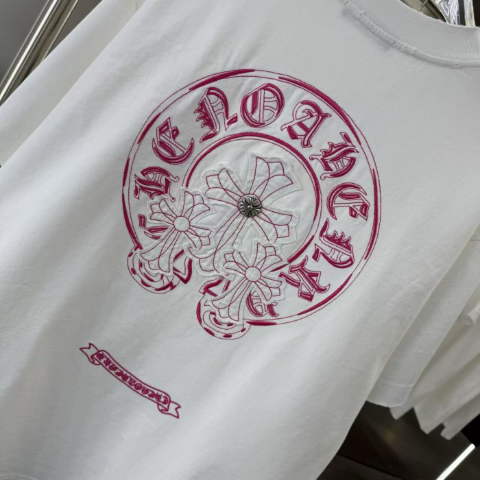 【限定】クロムハーツ 激安通販 の馬蹄レーザー焼花布刺繍カップルカジュアル半袖Tシャツ
