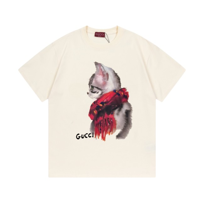 超話題! グッチ 激安偽物 のデジタルストレートマフラー猫ロゴ男女同型半袖Tシャツ