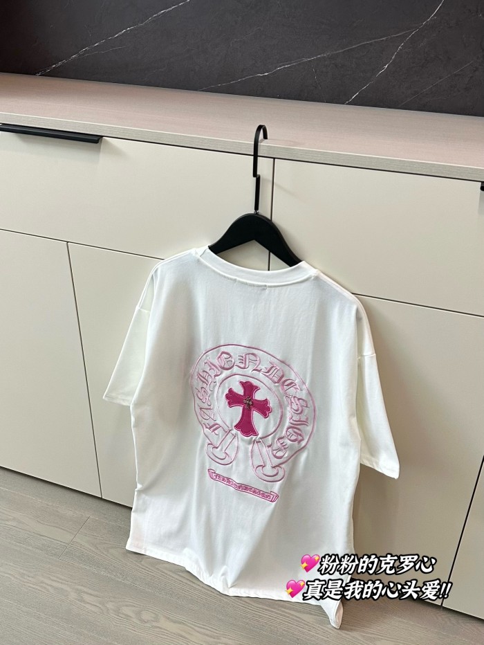 追跡付 クロムハーツ コピーおすすめ の刺繍ピーチピンク半袖