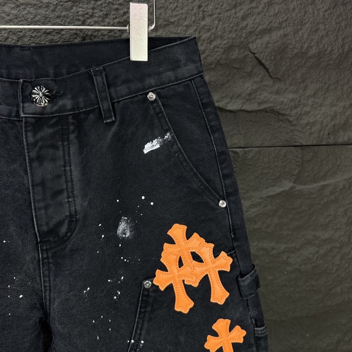 超奇跡の入荷☆ クロムハーツ コピー の十字架合皮カップル水洗ゆったりデニムパンツ