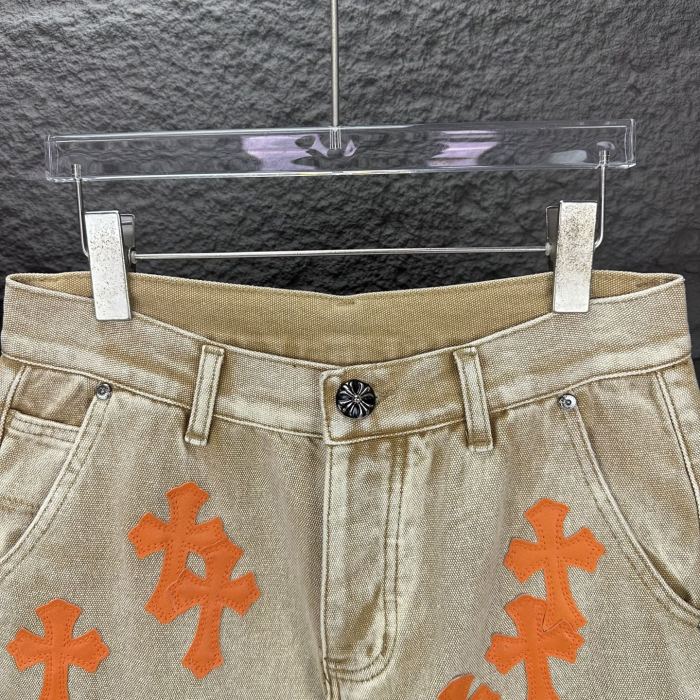 使い勝手良し クロムハーツ スーパーコピー の十字架合皮カップル水洗ゆったりデニムパンツ