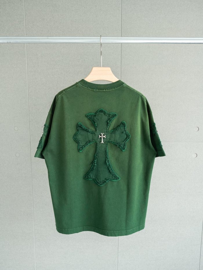 一目惚れ♪ クロムハーツ n級品 の重工刺繍マーク貼り布丸首半袖Tシャツ2色