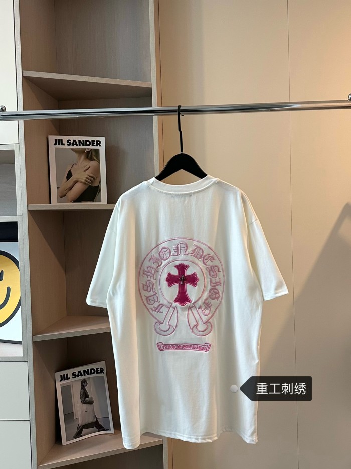 追跡付 クロムハーツ コピーおすすめ の刺繍ピーチピンク半袖