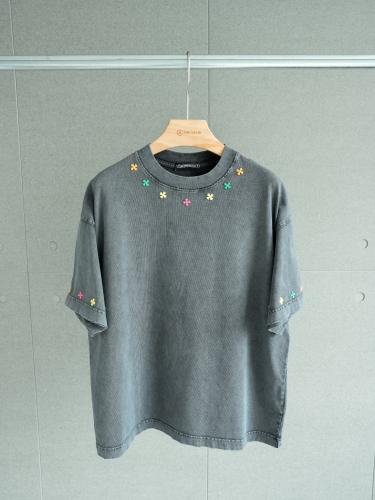 高品質 クロムハーツ 偽物通販 の水洗カラーメタルクロスラウンドネック半袖Tシャツ