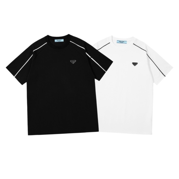 稀少 プラダ n級品 の三角皮の腕編みコットン半袖Tシャツ2色