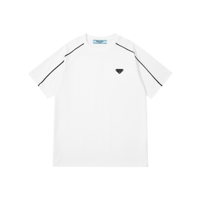 稀少 プラダ n級品 の三角皮の腕編みコットン半袖Tシャツ2色