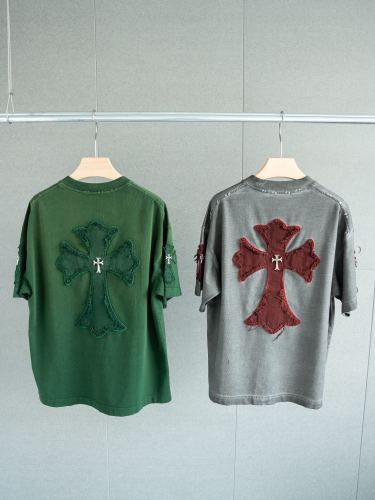 一目惚れ♪ クロムハーツ n級品 の重工刺繍マーク貼り布丸首半袖Tシャツ2色