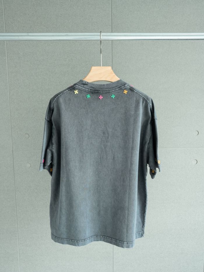高品質 クロムハーツ 偽物通販 の水洗カラーメタルクロスラウンドネック半袖Tシャツ
