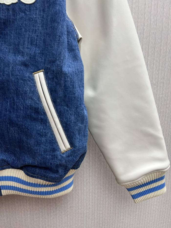 稀少 セリーヌ 激安通販 の水洗色デニムゆったりベースボールジャケット