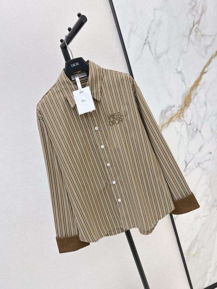使い勝手良し ディオール 偽物通販 の25 Ss春夏最新ロゴ刺繍装飾ストライプシャツ