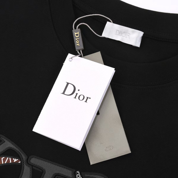 稀少 ディオール 激安通販 の定番ベアープリント+ドリルラウンドネック半袖Tシャツ