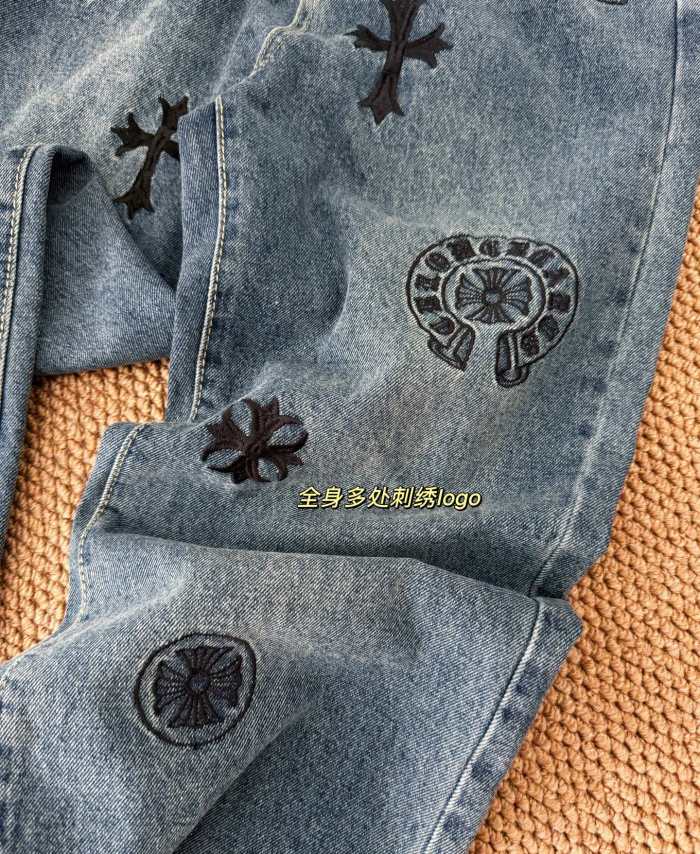 ★超人気 クロムハーツ コピー のサンスクリットクロス刺繍ロゴカジュアルジーンズ