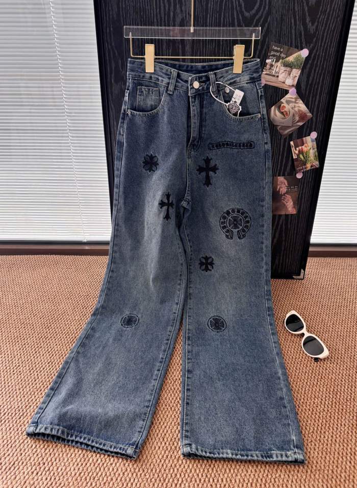 ★超人気 クロムハーツ コピー のサンスクリットクロス刺繍ロゴカジュアルジーンズ