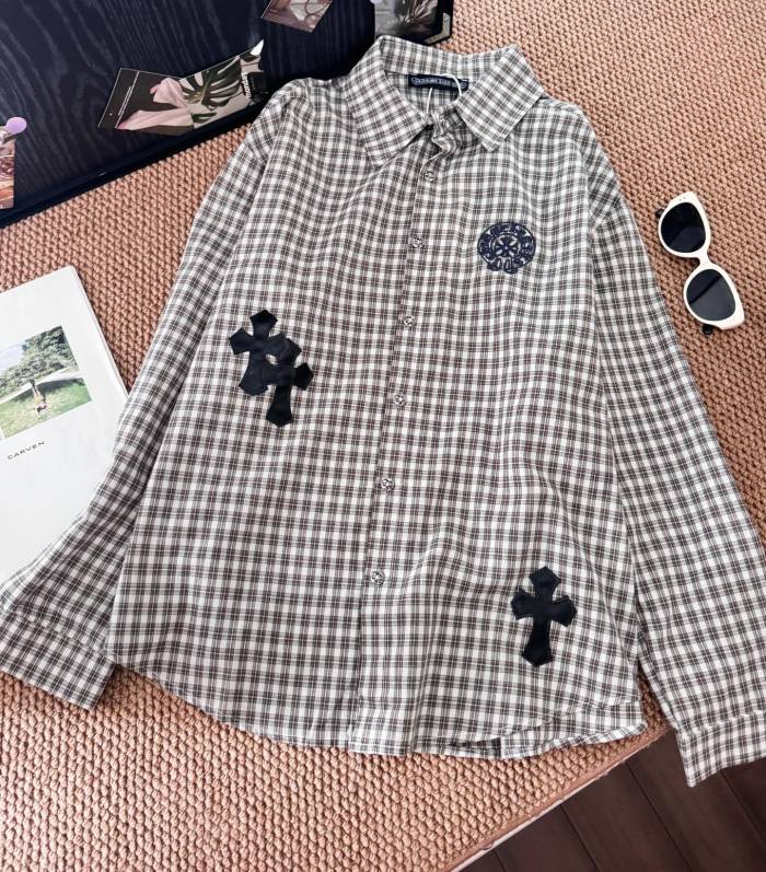 追跡付 クロムハーツ 偽物通販 の刺繍クロスチェックシャツロングパンツセット