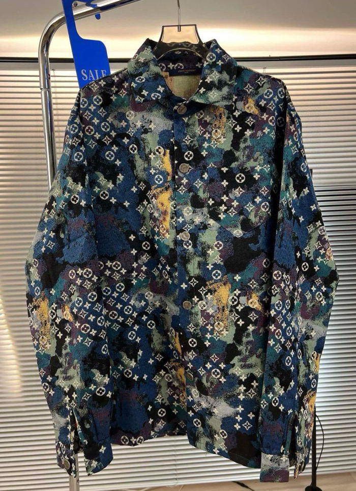 追跡付 ルイヴィトン 偽物通販  Louis Vuitton 老花撥墨捺染ジャカードデニムシャツジャケット