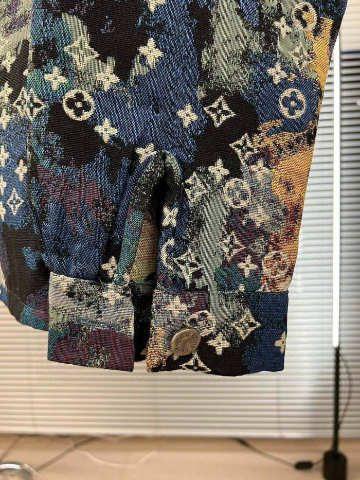 追跡付 ルイヴィトン 偽物通販  Louis Vuitton 老花撥墨捺染ジャカードデニムシャツジャケット