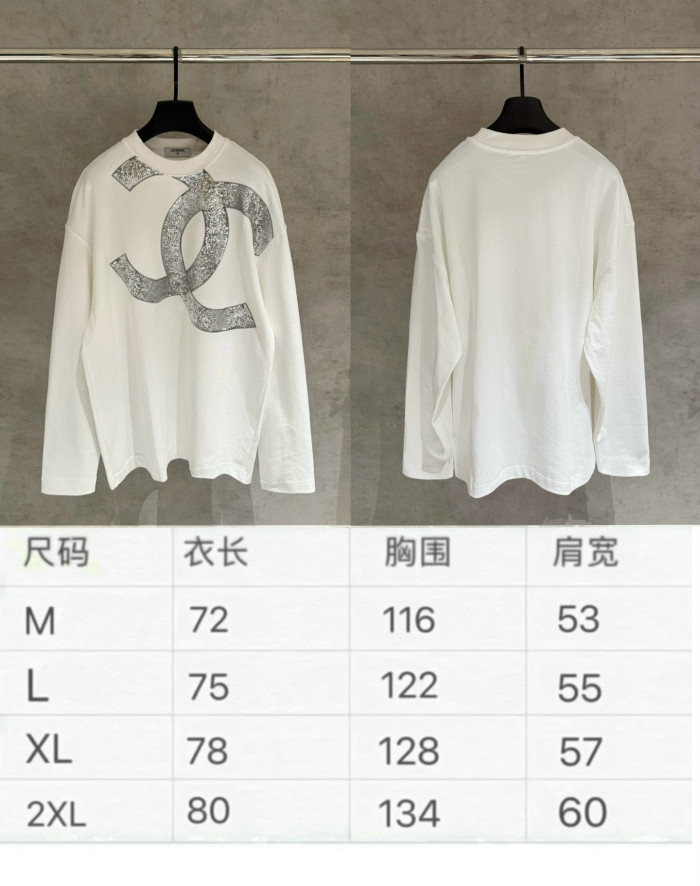 超話題! シャネル コピー の新型ビーズ刺繍重量ポンド長袖衛衣Tシャツ