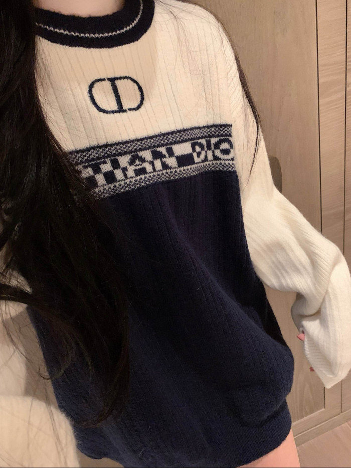 超話題! ディオール 激安通販 の2025SS秋冬刺繍アルファベットジャカードクラッシュカラー丸首長袖ニットセーター