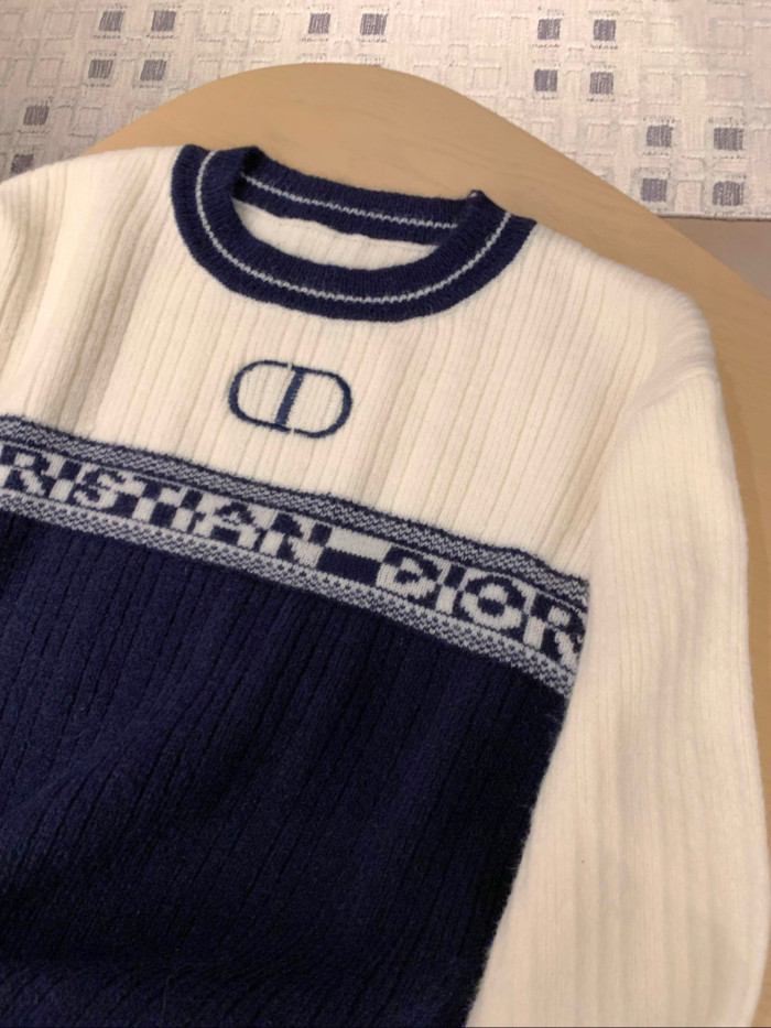 超話題! ディオール 激安通販 の2025SS秋冬刺繍アルファベットジャカードクラッシュカラー丸首長袖ニットセーター
