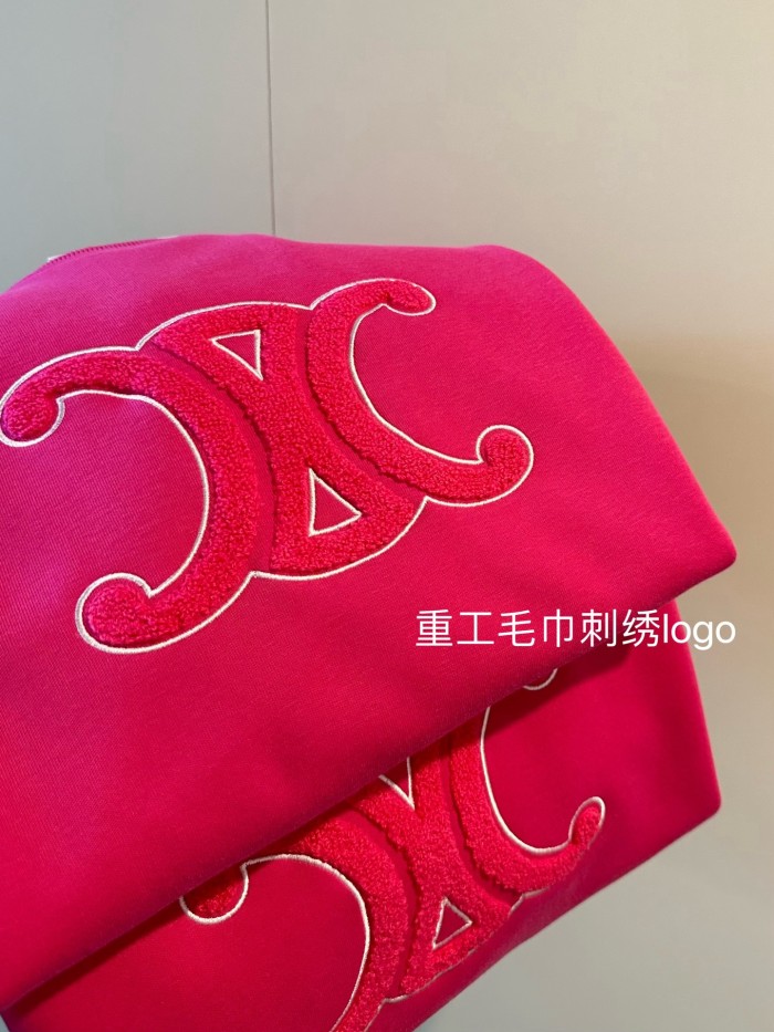 ★超人気 セリーヌ 激安通販 の2026SS秋冬トリオンフェ刺繍ロゴ ピンククルーネックスウェット