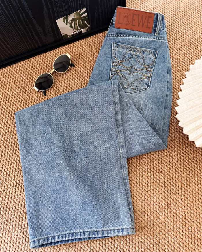 一目惚れ♪ ロエベ コピー の26ss刺繍入りストレートジーンズ