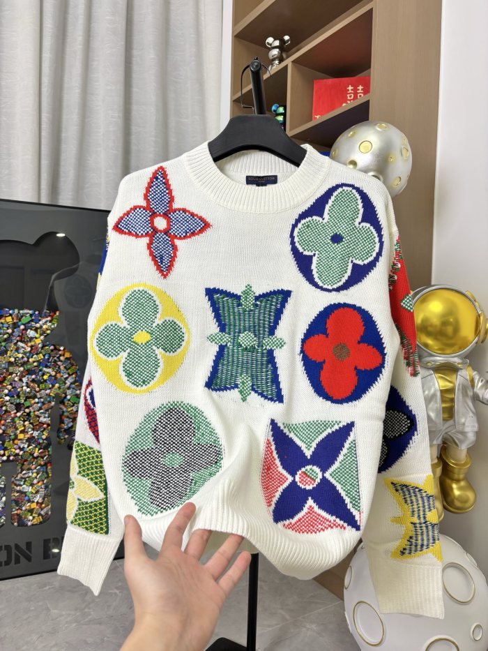 【話題商品！】ルイヴィトン コピー 2026SS九色ジャカード丸首ウールニットプルオーバー