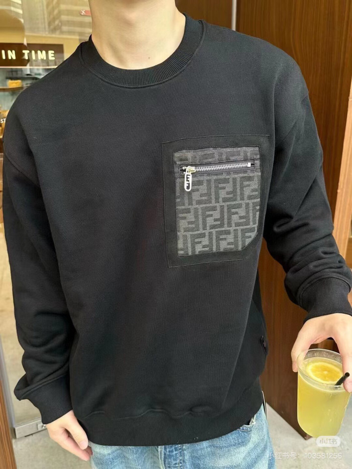 超話題! フェンディ 激安通販 の2026SS アルファベット刺繍ポケットラウンドネックヘッダーパーカー