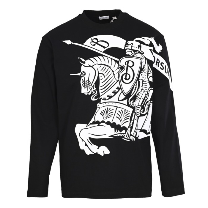 【話題商品！】バーバリー n級品 の2026SS大戦馬プリント長袖Tシャツ黒