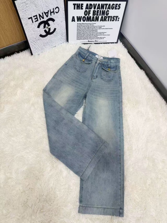 追跡付 セリーヌ 激安通販 の2026SSダブルポケット刺繍ハイウエストジーンズ