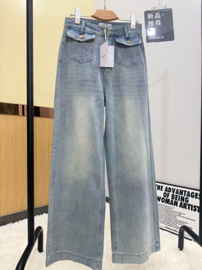 追跡付 セリーヌ 激安通販 の2026SSダブルポケット刺繍ハイウエストジーンズ