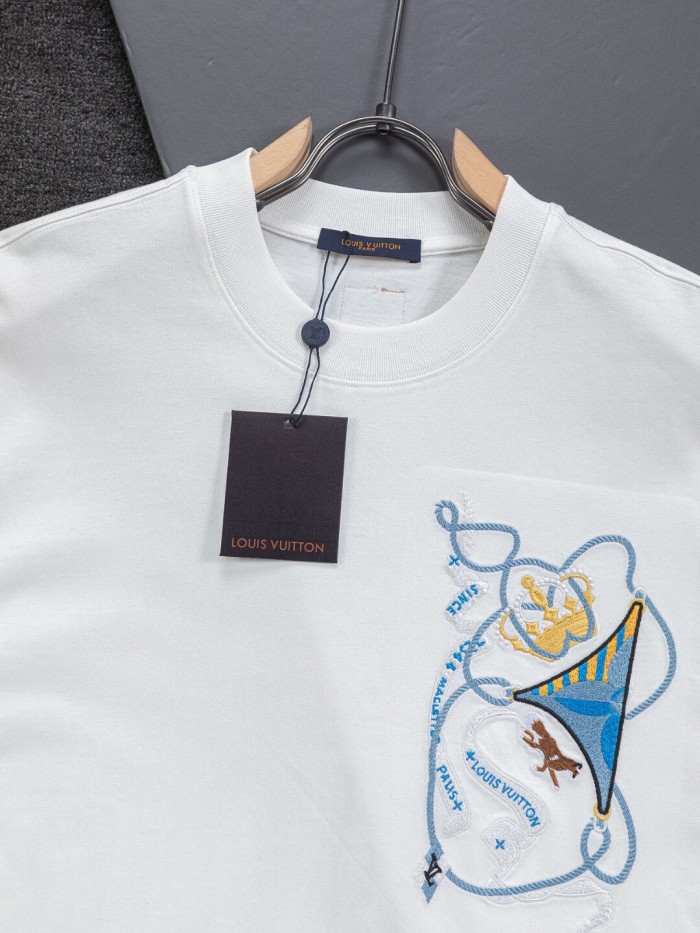 累積売上総額第１位！ルイヴィトン スーパーコピー 2026SS 刺繍ラウンドネック半袖Tシャツ