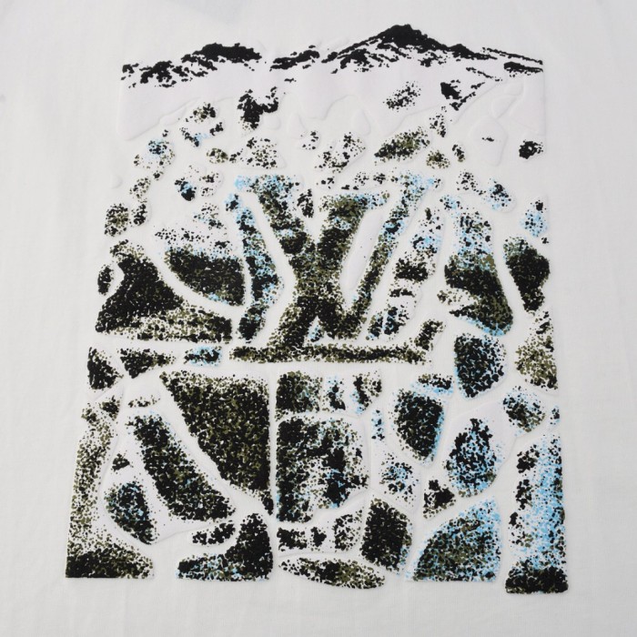 追跡付 ルイヴィトン コピーおすすめ 2026SS フロック発泡プリントラウンドネック半袖Tシャツ