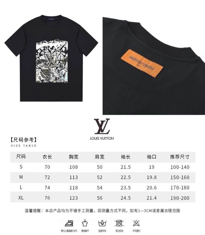 新作 ルイヴィトン 偽物通販 2026SS フロック発泡プリントラウンドネック半袖Tシャツ