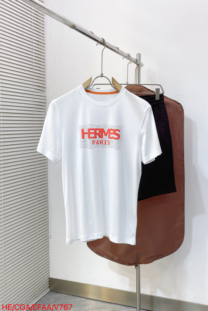 使い勝手良し エルメス 激安通販 2026SS刺繍入りメンズクルーネックTシャツ