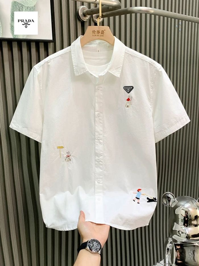 大人気 プラダ 激安通販 の2026SS工装刺繍半袖シャツ