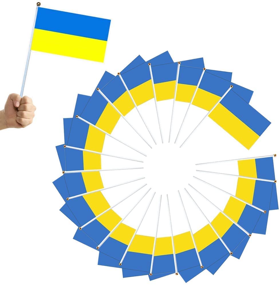 100PCS Ukraine Hand Held Flags 5.5x8.5in Ukrainian National Stick Flags  Mini Stick Flags for Party Festival Parades Parties Decor