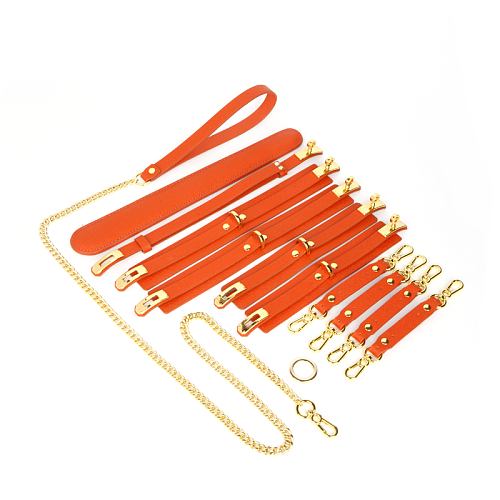 Sunny Orange Gorgeous Leather BDSM Bondage Kit (5 Piece)