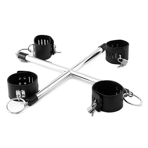 Metal Cross Spreader Bar with Leather Cuffs & Lock