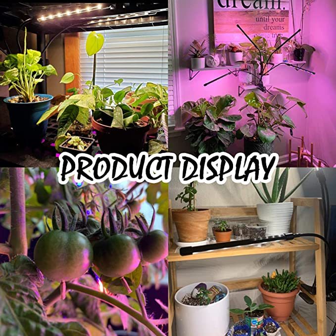 Grow Light for Indoor Plants - Upgraded Version 80 LED Lamps with Full Spectrum & Red Blue Spectrum, 3/9/12H Timer, 10 Dimmable Level, Adjustable Gooseneck，3 Switch Modes
