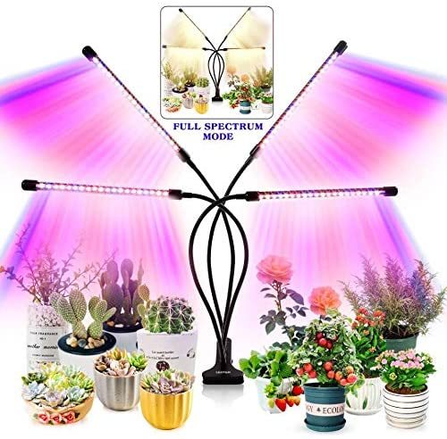 Grow Light for Indoor Plants - Upgraded Version 80 LED Lamps with Full Spectrum & Red Blue Spectrum, 3/9/12H Timer, 10 Dimmable Level, Adjustable Gooseneck，3 Switch Modes