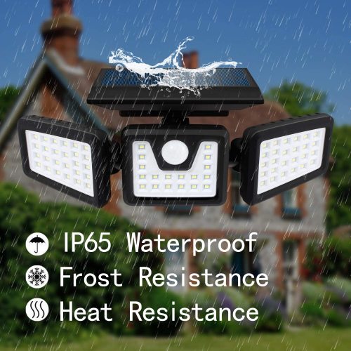 Solar Security Lights, 3 Head Motion Sensor Lights Adjustable 74LED Flood Lights Outdoor Spotlights 360° Rotatable IP65 Waterproof for Porch Garden Patio Yard Garage Pathway