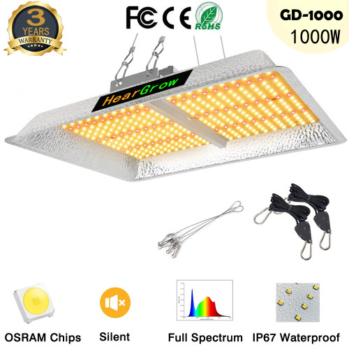 GD-1000 1000W Led Grow Light for Indoor Plants, Sunlike Spectrum with IR, UV for 3'x 3' -Factory-Mall