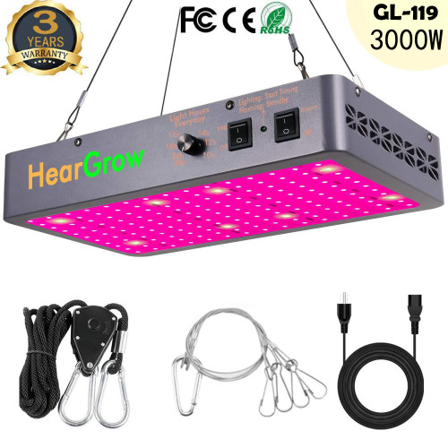 3000W Led Grow Lights for Grow Tent Indoor Plants, Enhanced Full Spectrum with Samsung LM301 Diodes, Smart Control Grow Lamp with Auto ON/Off Timing Functions, Red/IR/UV 300pcs LEDs