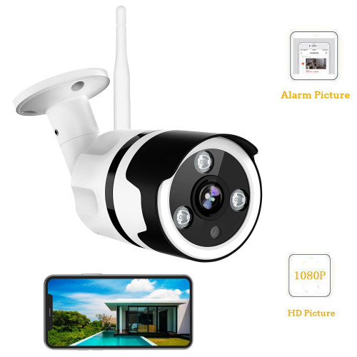 Outdoor Security Camera, 1080P Wifi Bullet Surveillance Camera Two-Way Audio, IP66 Waterproof, FHD Night Vision, Motion Detection, Home Security Camera Activity Alert, Cloud Storage, SD Card