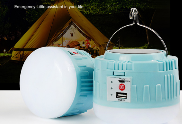 Portable camping lamp USB battery charging, solar charging for mobile phone charging