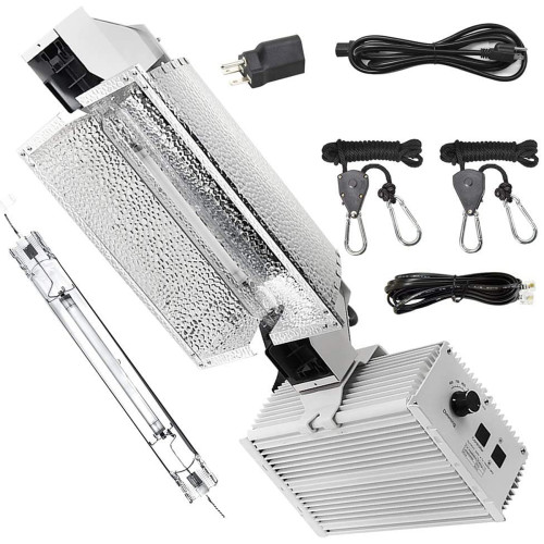 1000 Watt Double Ended Grow Light System Kits, 2100K Super Lumens DE HPS Bulb, Open Reflector with 120-240V Digital Dimmable Ballast and 1 Pair Rope Ratchet Hanger for Indoor Plant Growing