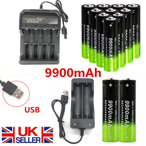 8PCS/SET 8X 18650 Battery Batteries 9900 mAh 18650 Batteries Rechargeable Battery 3.7V Batteries With 2X/4X Slot USB Charger IN UK Stock